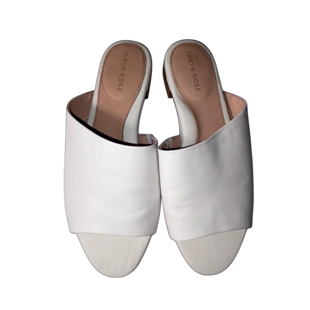 Taryn Rose Vanessa White Leather Mules Asymmetric Toe Ring Slide Sandals 8B